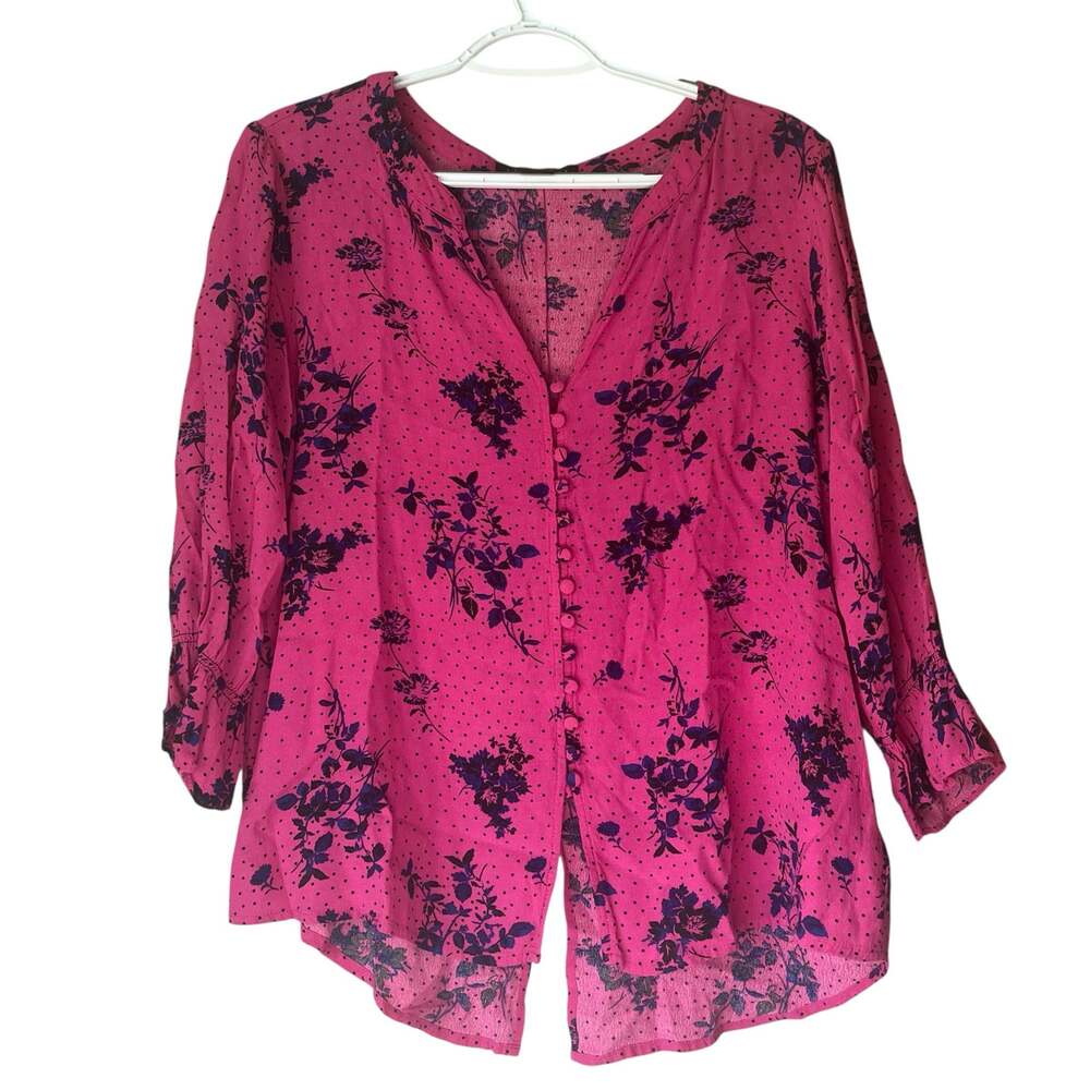 Sanctuary Pink / Blue 1/2 Sleeve Floral Blouse Size Large